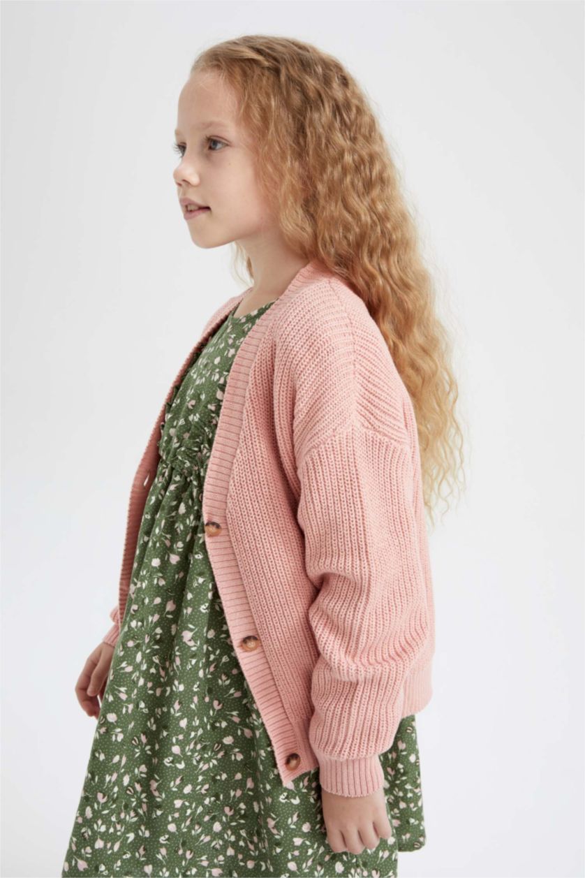 GIRLS & TEENS Pink Regular Fit V-Neck Cardigan