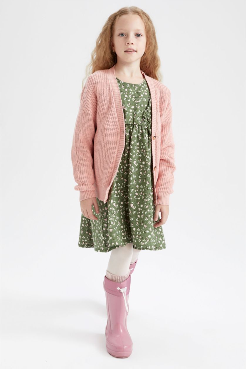 GIRLS & TEENS Pink Regular Fit V-Neck Cardigan