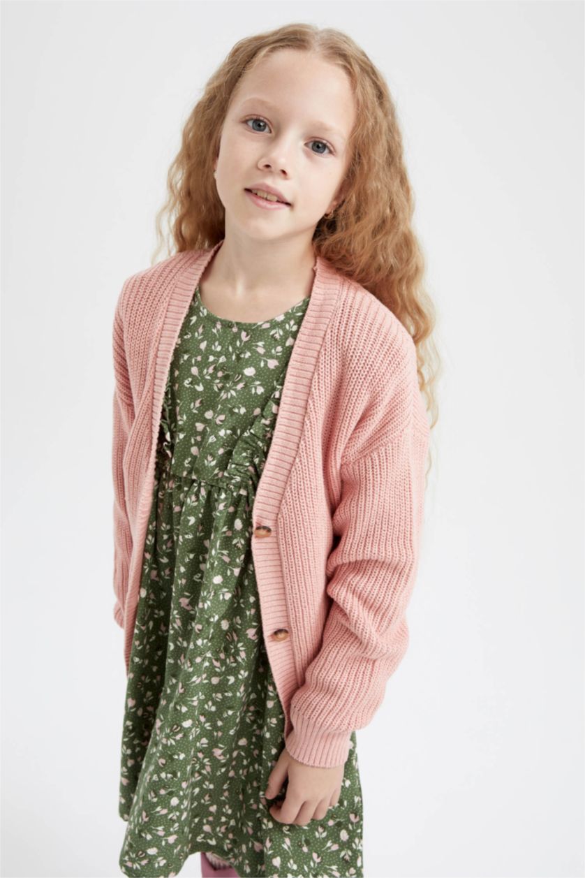 GIRLS & TEENS Pink Regular Fit V-Neck Cardigan