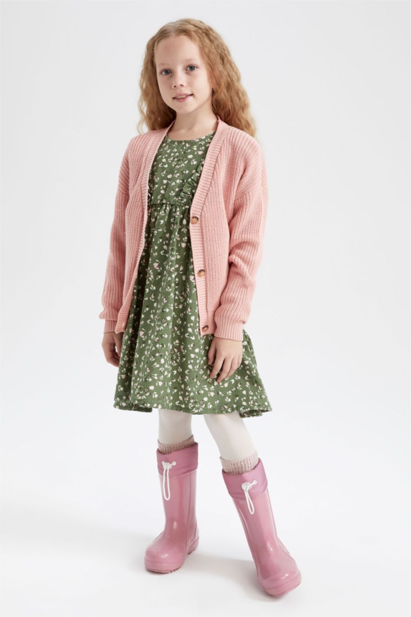 GIRLS & TEENS Pink Regular Fit V-Neck Cardigan