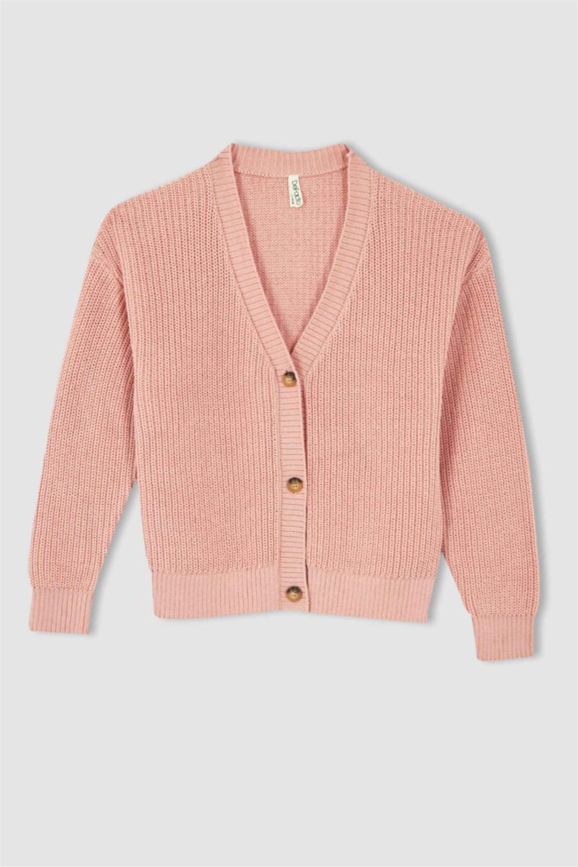 GIRLS & TEENS Pink Regular Fit V-Neck Cardigan