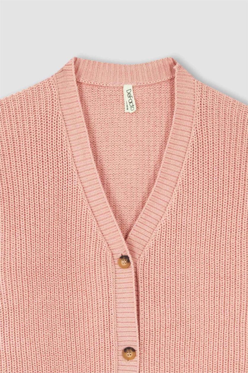 GIRLS & TEENS Pink Regular Fit V-Neck Cardigan