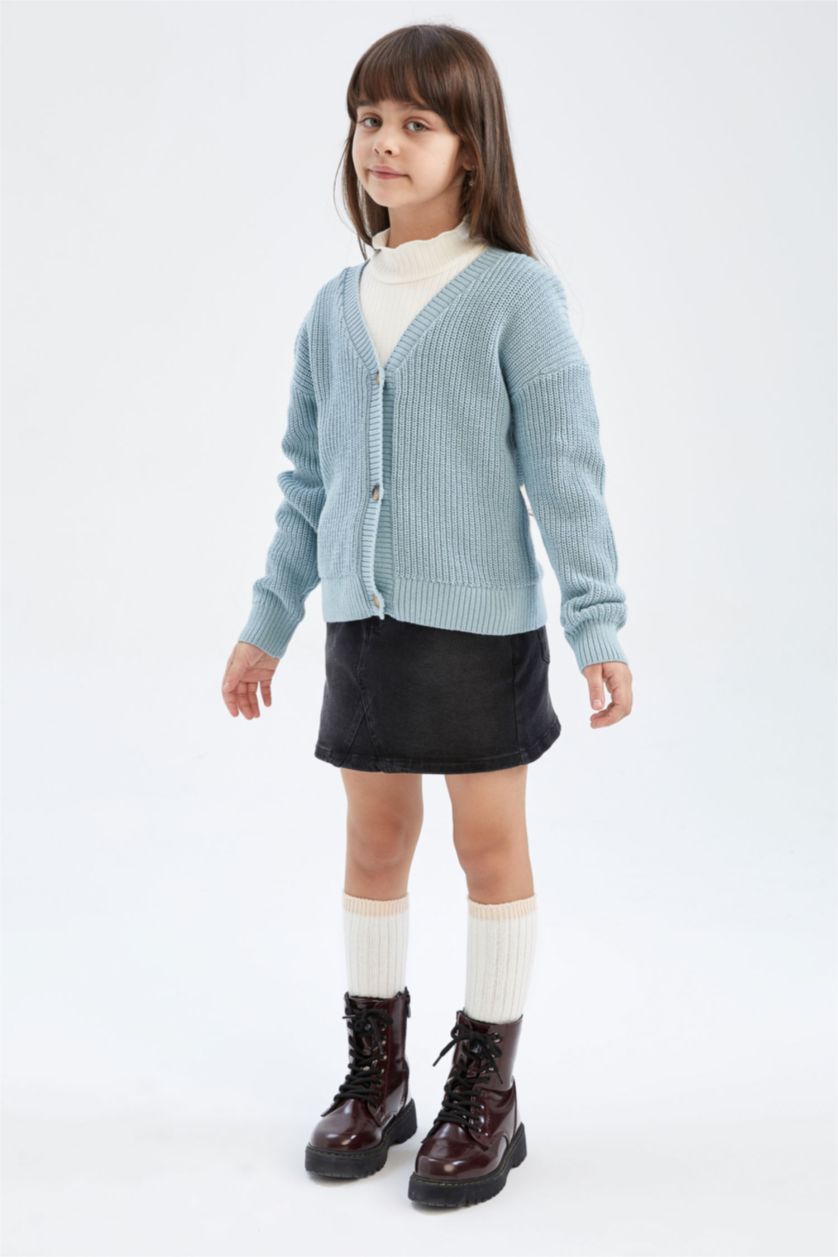 Girls & Teens Aqua Regular Fit V-Neck Cardigan