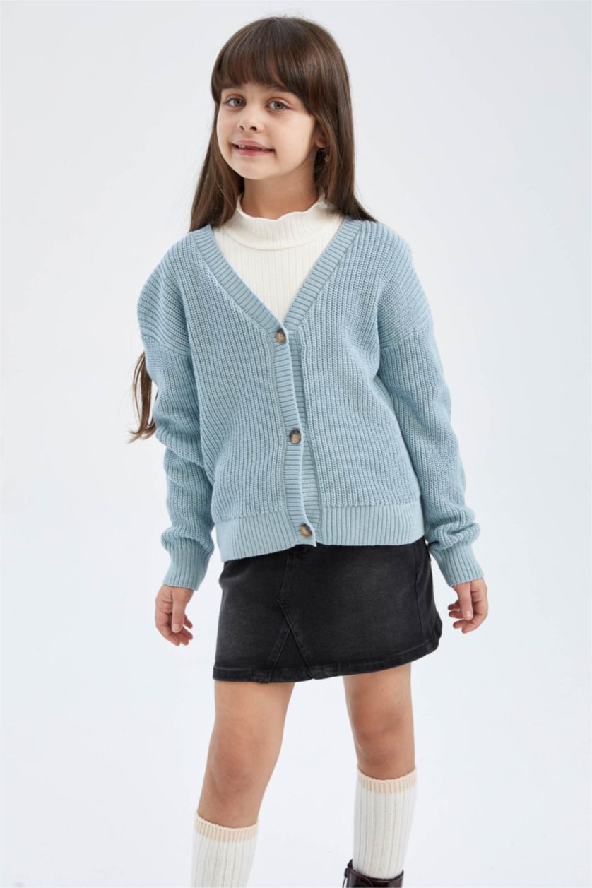 Girls & Teens Aqua Regular Fit V-Neck Cardigan