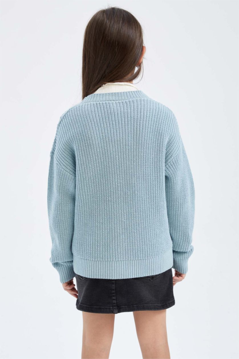Girls & Teens Aqua Regular Fit V-Neck Cardigan