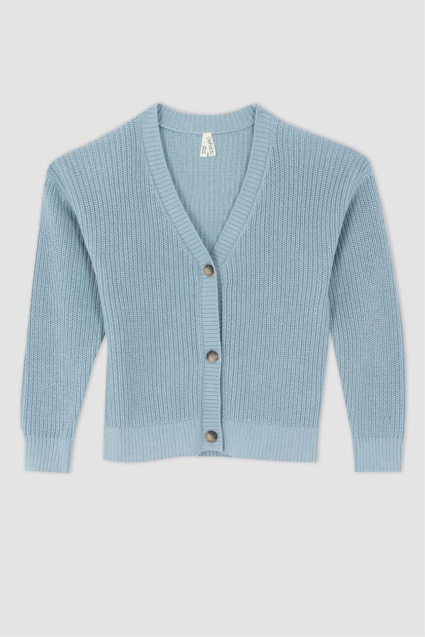 Girls & Teens Aqua Regular Fit V-Neck Cardigan