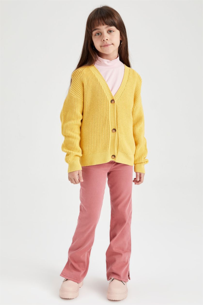 GIRLS & TEENS Yellow Regular Fit V-Neck Cardigan