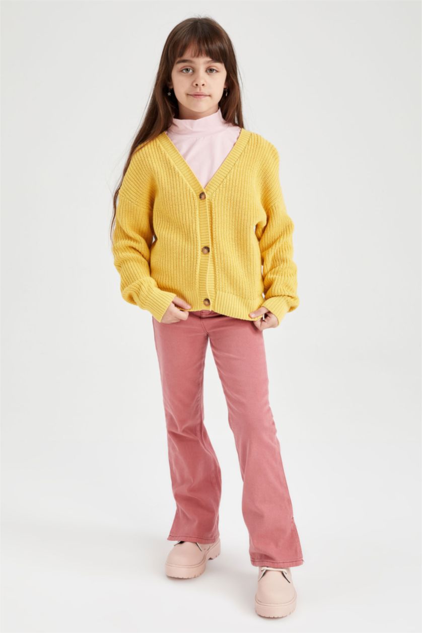 GIRLS & TEENS Yellow Regular Fit V-Neck Cardigan