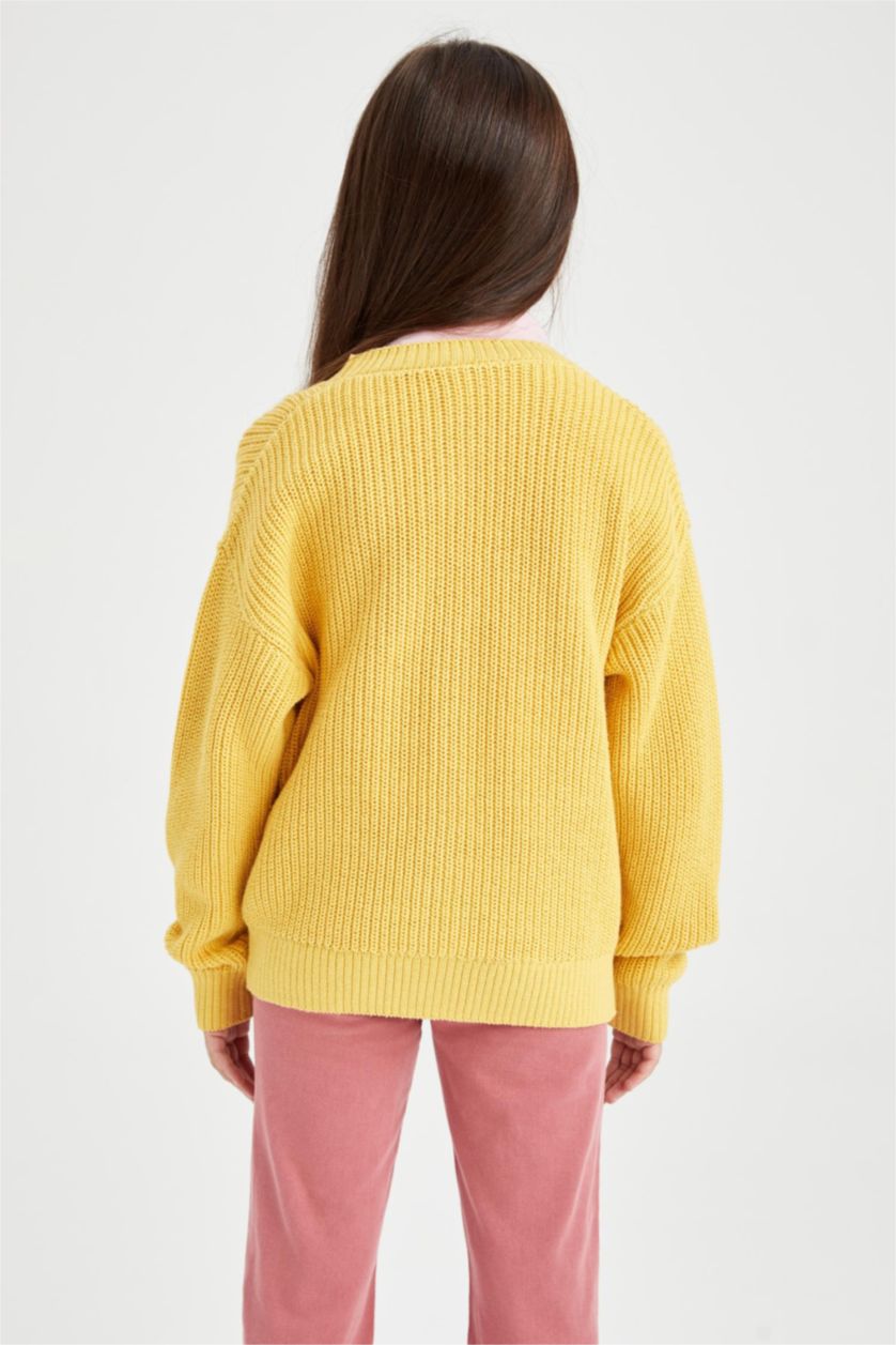 GIRLS & TEENS Yellow Regular Fit V-Neck Cardigan
