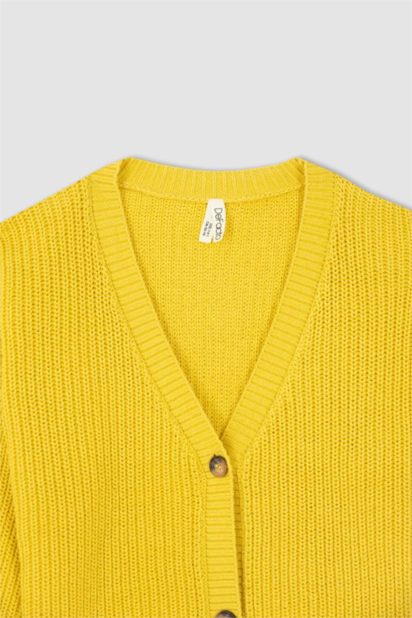 GIRLS & TEENS Yellow Regular Fit V-Neck Cardigan