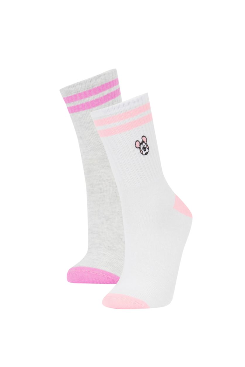 FILLES Rose Chaussettes Longues Coton 2 Mickey & Minnie (Standard Characters) Fille