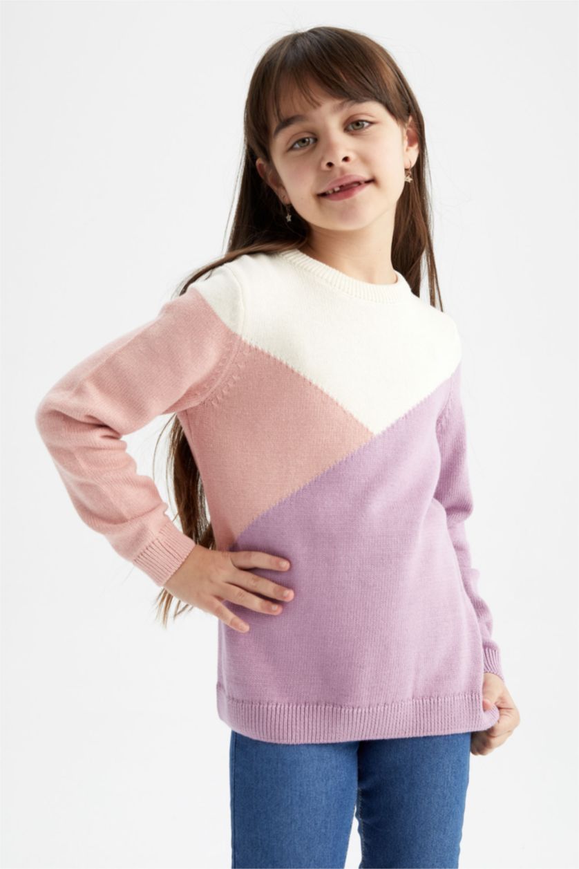 FILLES Violet Pull Tricot Col rond Fille