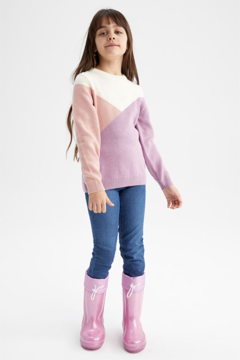 FILLES Violet Pull Tricot Col rond Fille