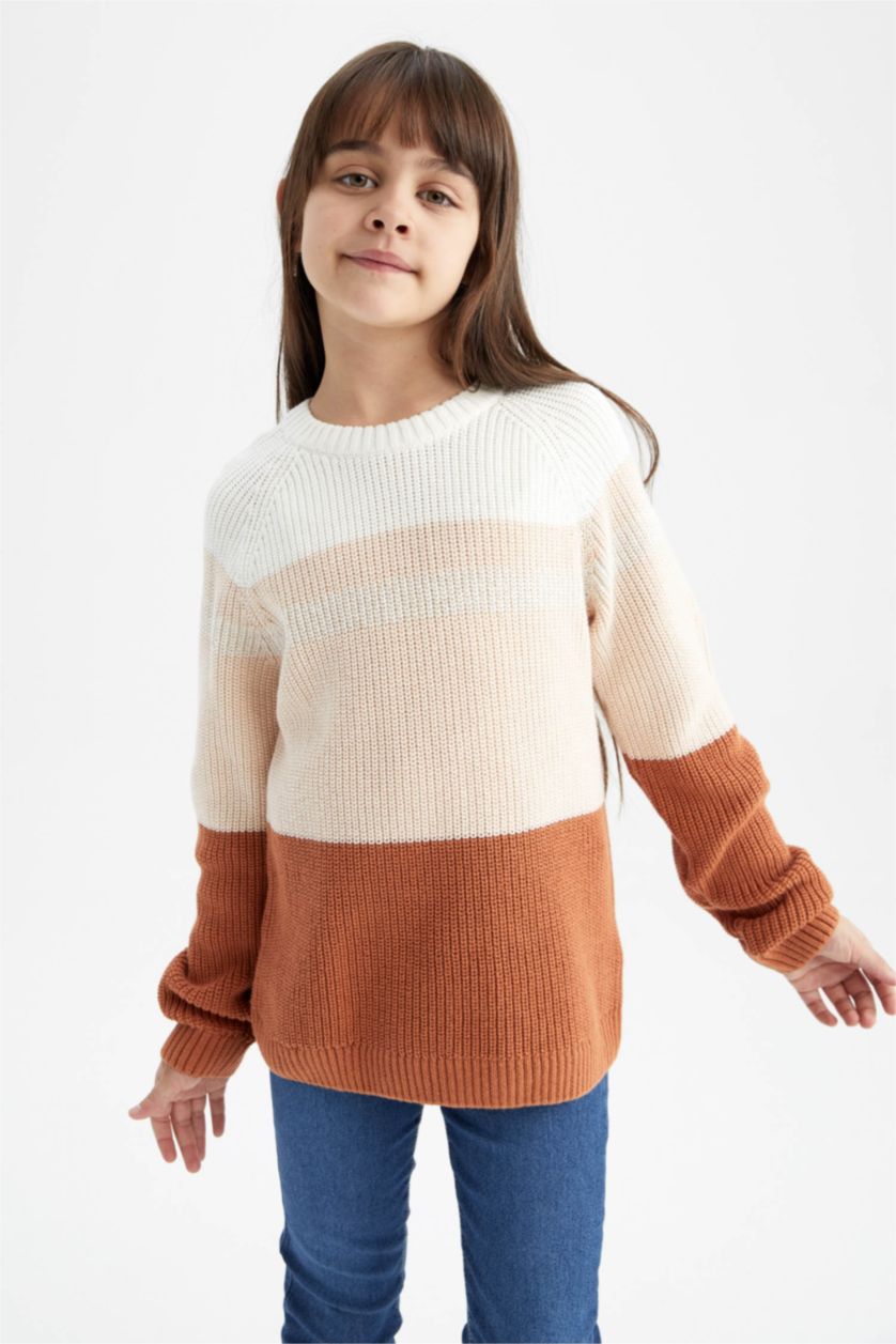 Девочки и подростки Оранжевый Пуловер стандартного кроя с круглым вырезом из трикотажа для девочек