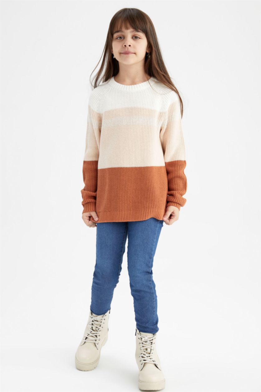 Девочки и подростки Оранжевый Пуловер стандартного кроя с круглым вырезом из трикотажа для девочек