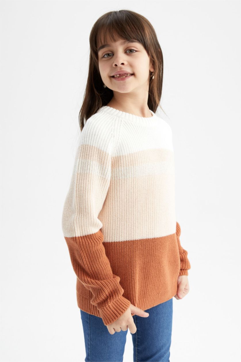 Девочки и подростки Оранжевый Пуловер стандартного кроя с круглым вырезом из трикотажа для девочек