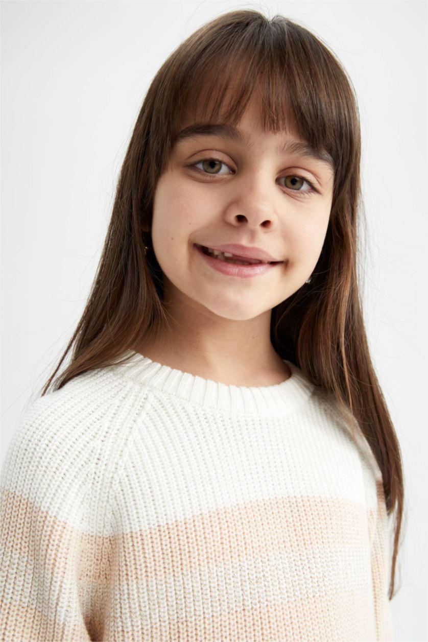 Девочки и подростки Оранжевый Пуловер стандартного кроя с круглым вырезом из трикотажа для девочек