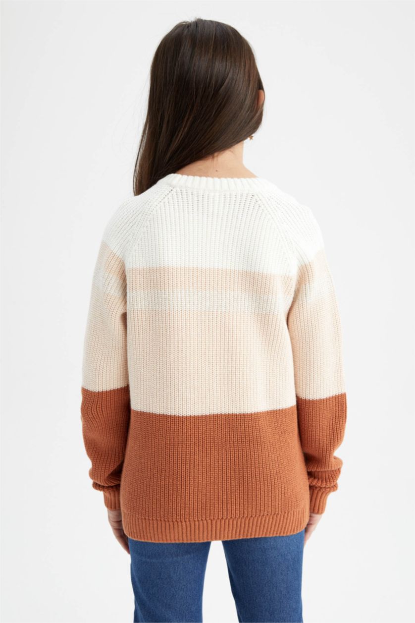 Девочки и подростки Оранжевый Пуловер стандартного кроя с круглым вырезом из трикотажа для девочек