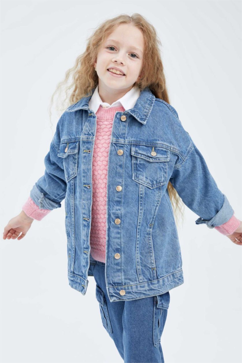 بناتي أزرق فاتح جاكيت جينز بناتي اوفر سايز