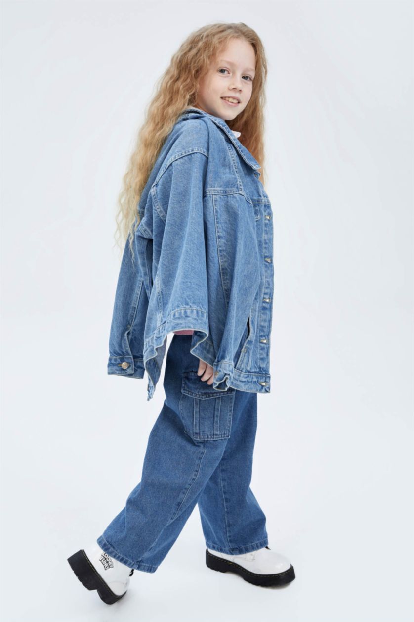 بناتي أزرق فاتح جاكيت جينز بناتي اوفر سايز