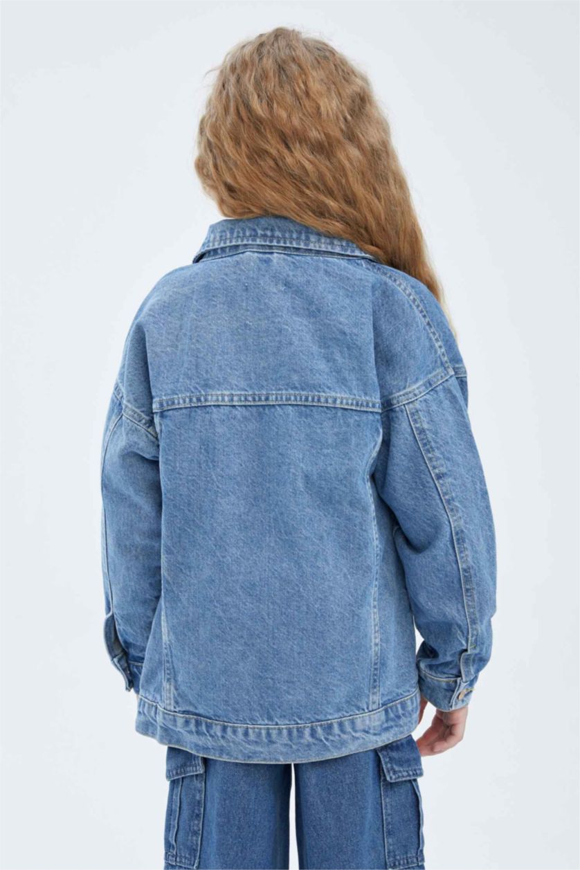 بناتي أزرق فاتح جاكيت جينز بناتي اوفر سايز