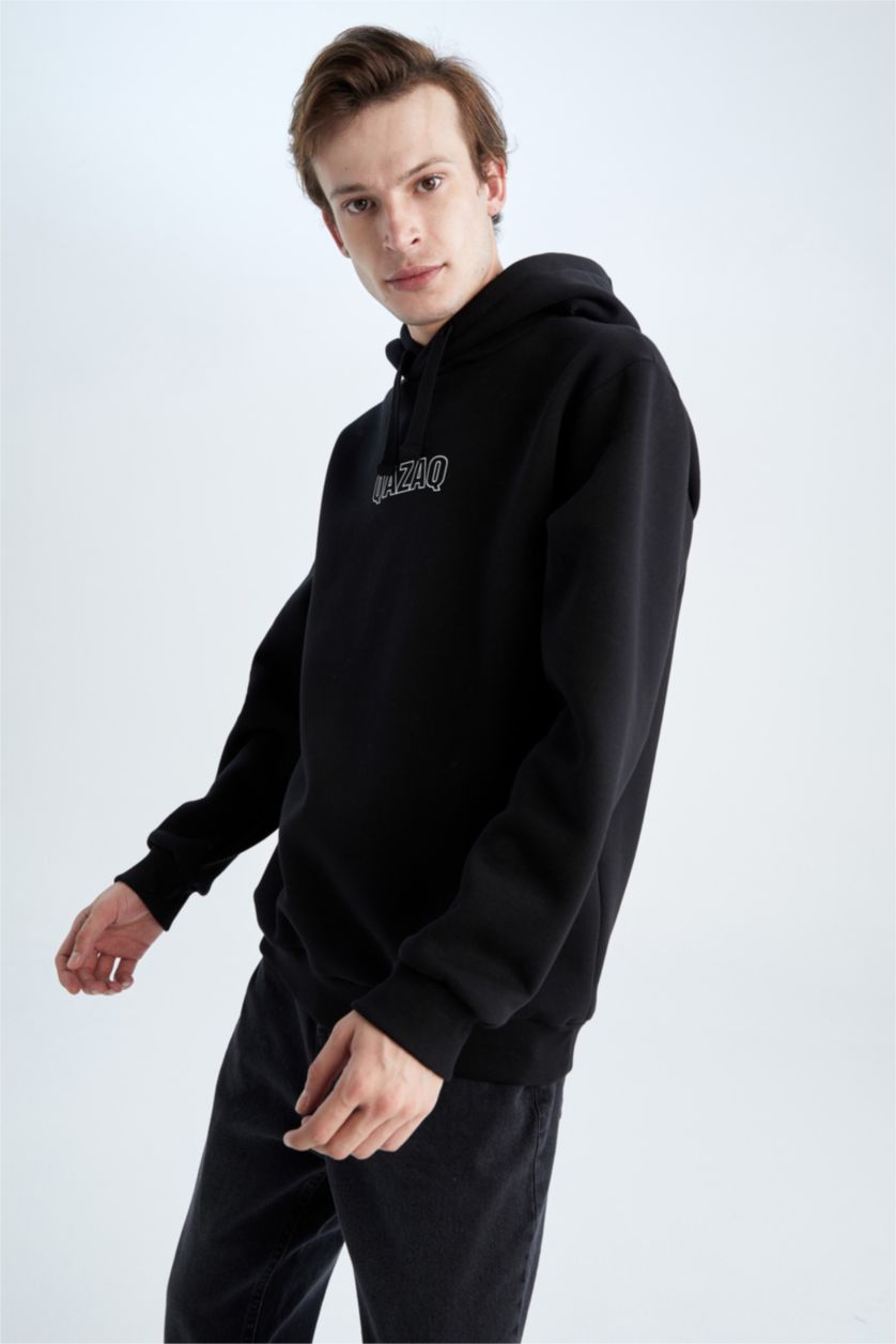 HOMME Noir Sweat À Capuche Regular Fit İmprimé