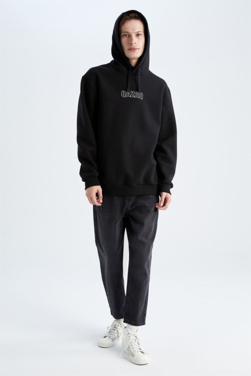 HOMME Noir Sweat À Capuche Regular Fit İmprimé