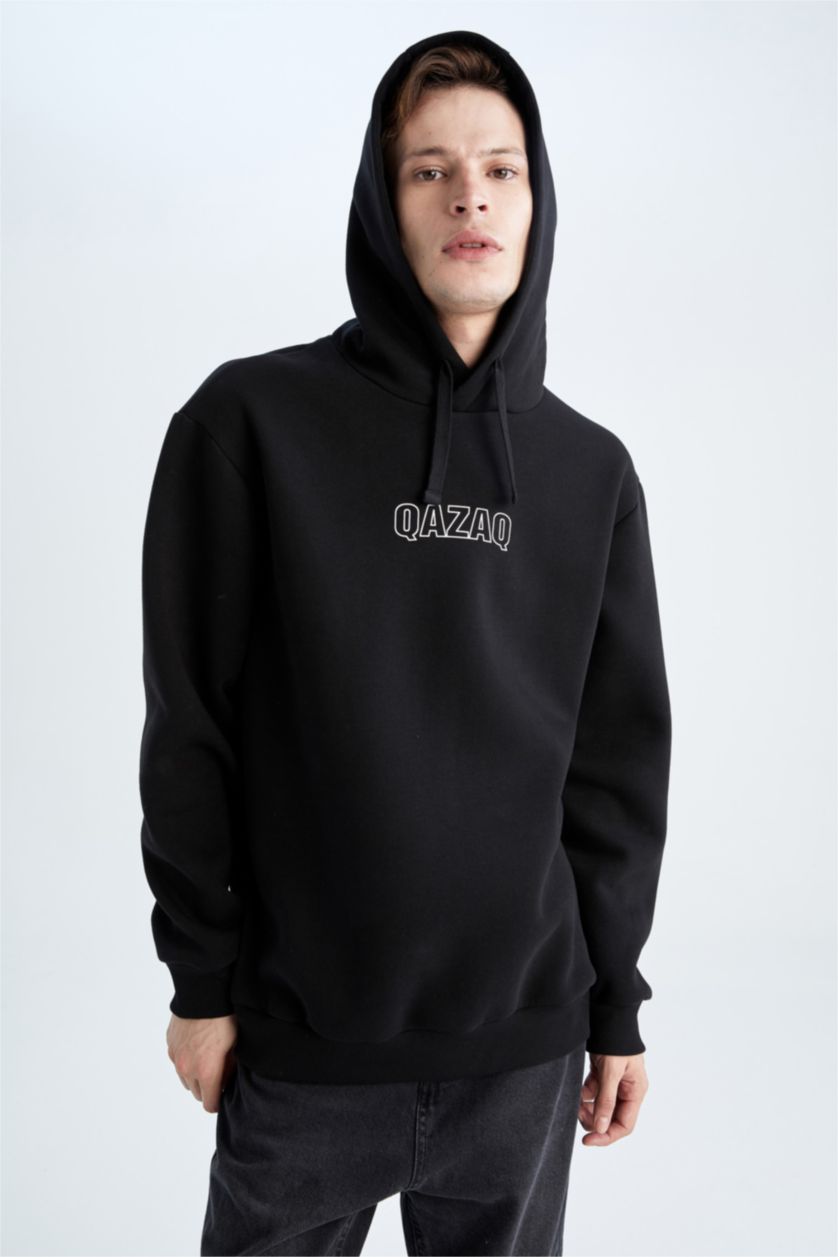 HOMME Noir Sweat À Capuche Regular Fit İmprimé