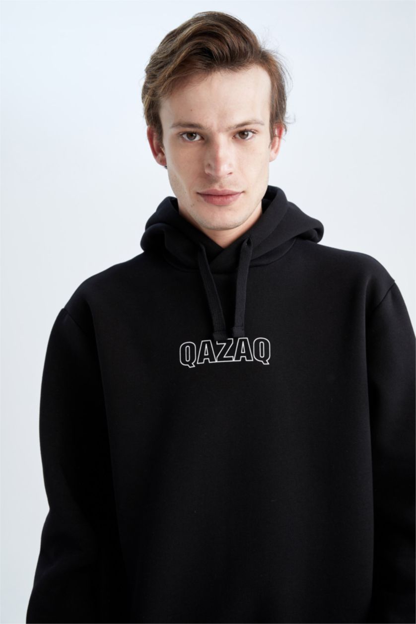 HOMME Noir Sweat À Capuche Regular Fit İmprimé