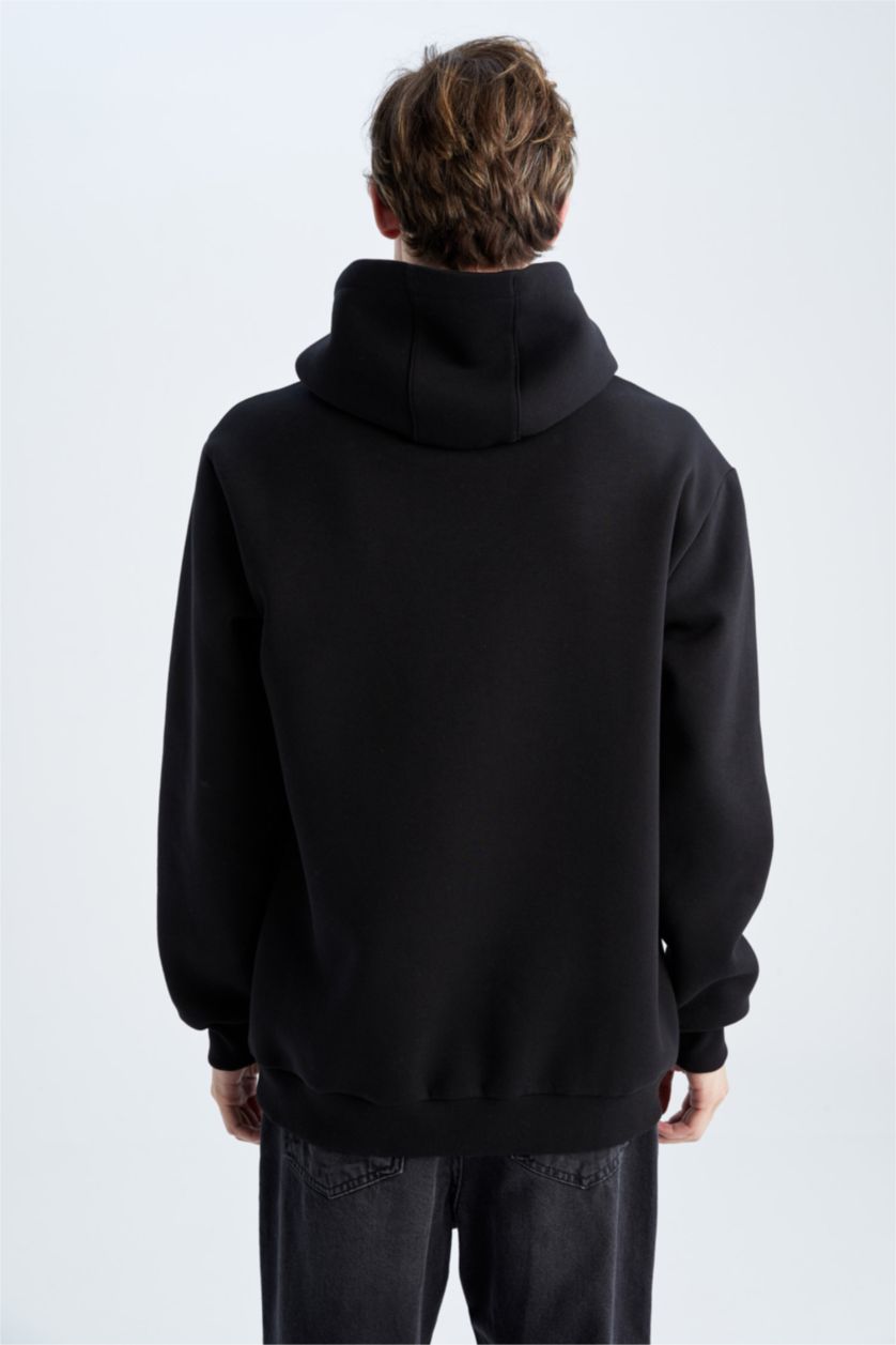 HOMME Noir Sweat À Capuche Regular Fit İmprimé
