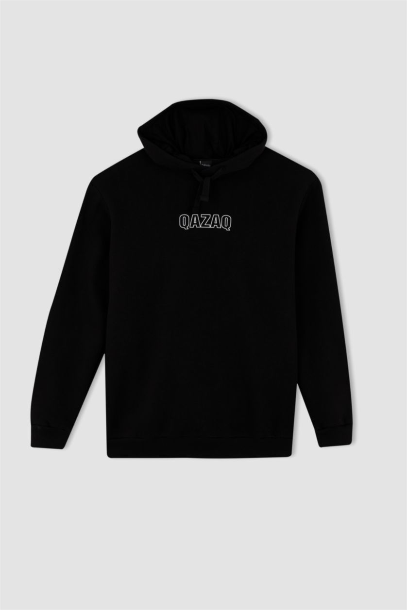 HOMME Noir Sweat À Capuche Regular Fit İmprimé