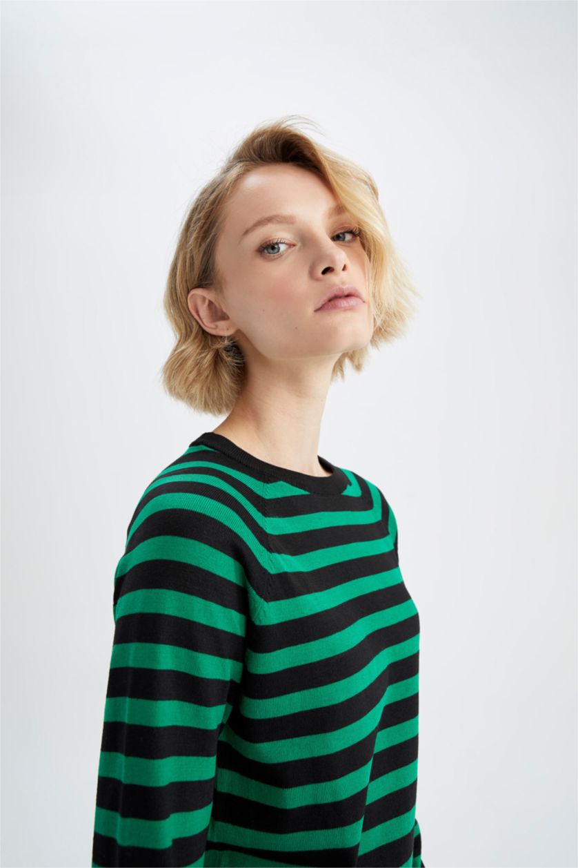 WOMAN Dark Green Regular Fit Crew Neck Pullover