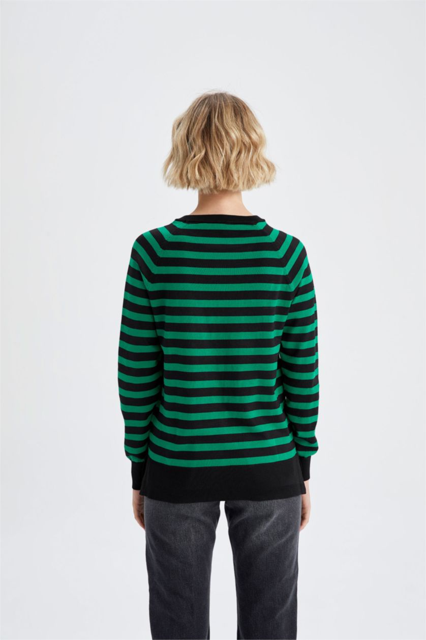 WOMAN Dark Green Regular Fit Crew Neck Pullover