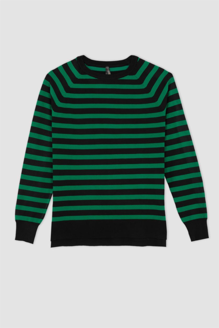 WOMAN Dark Green Regular Fit Crew Neck Pullover