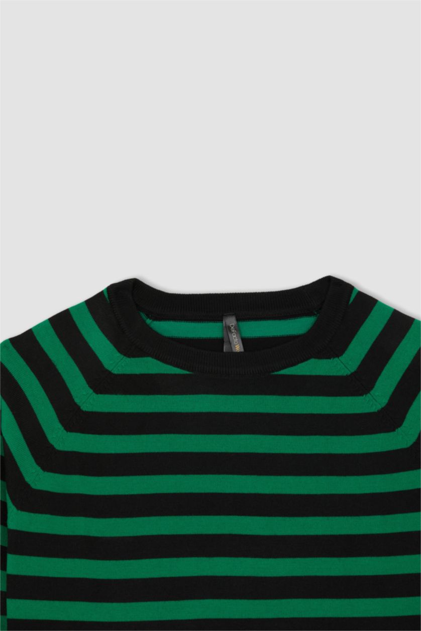 WOMAN Dark Green Regular Fit Crew Neck Pullover