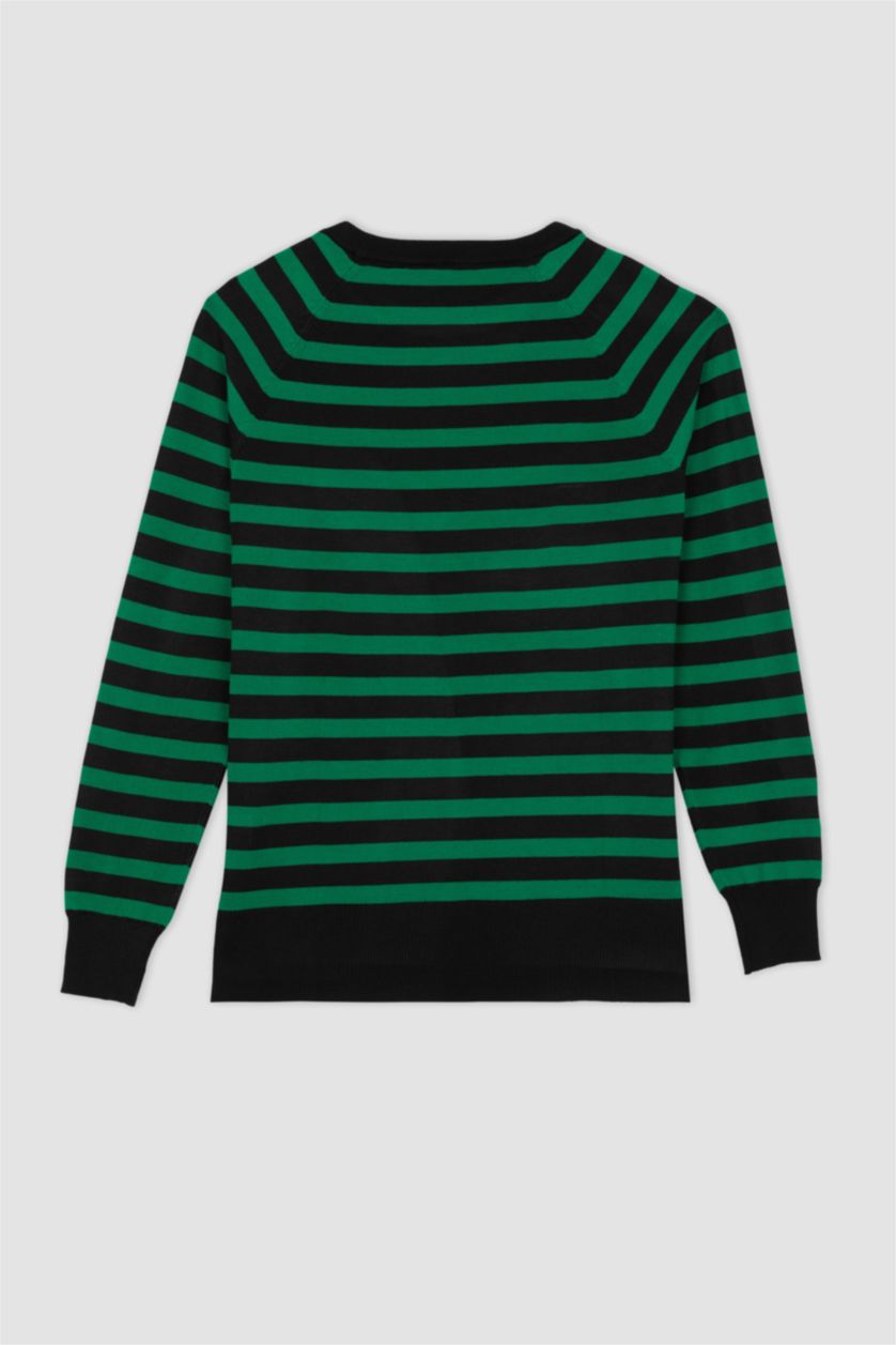 WOMAN Dark Green Regular Fit Crew Neck Pullover