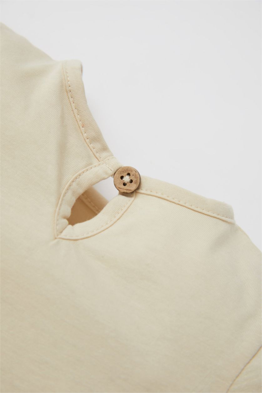 BÉBÉ FILLE Beige Robe en tulle à manches longues et imprimé floral à col rond pour bébé fille