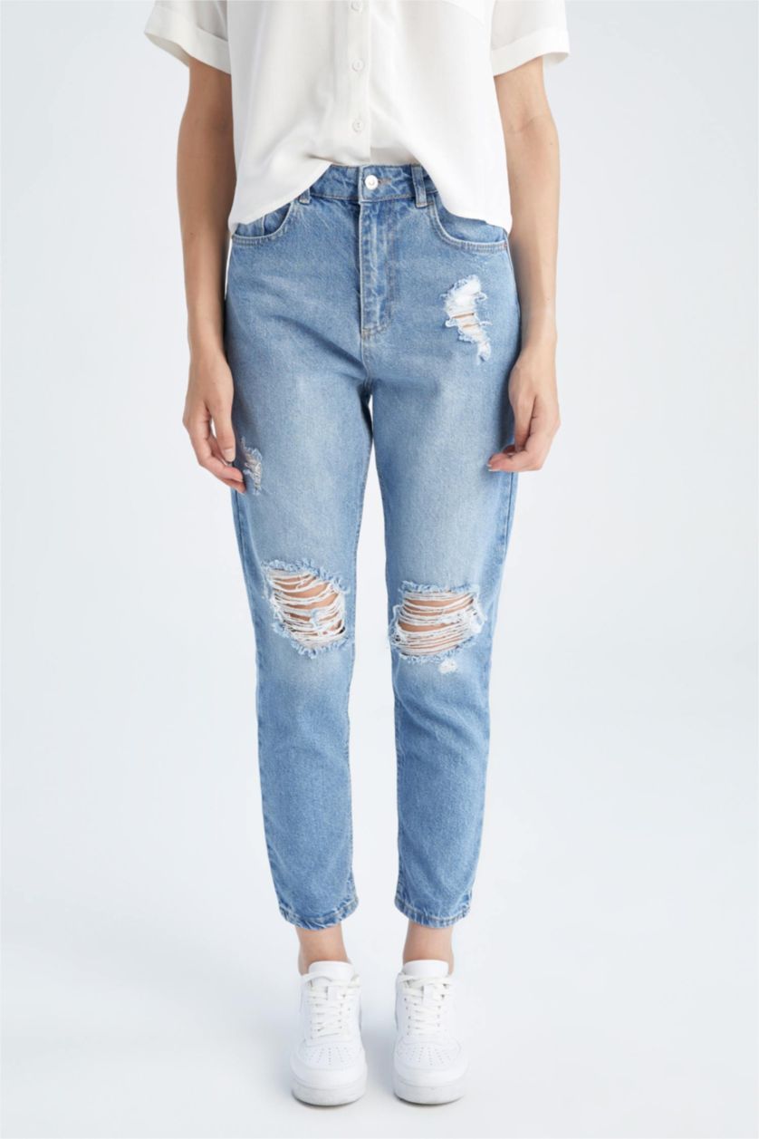 WOMAN Blue Mom Fit Trousers