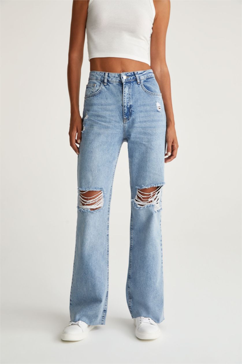FEMME Bleu Taille haute Jambes larges