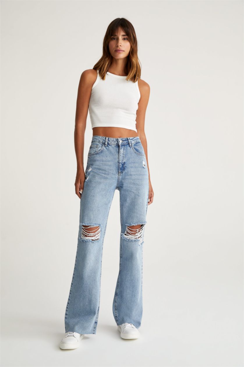 FEMME Bleu Taille haute Jambes larges