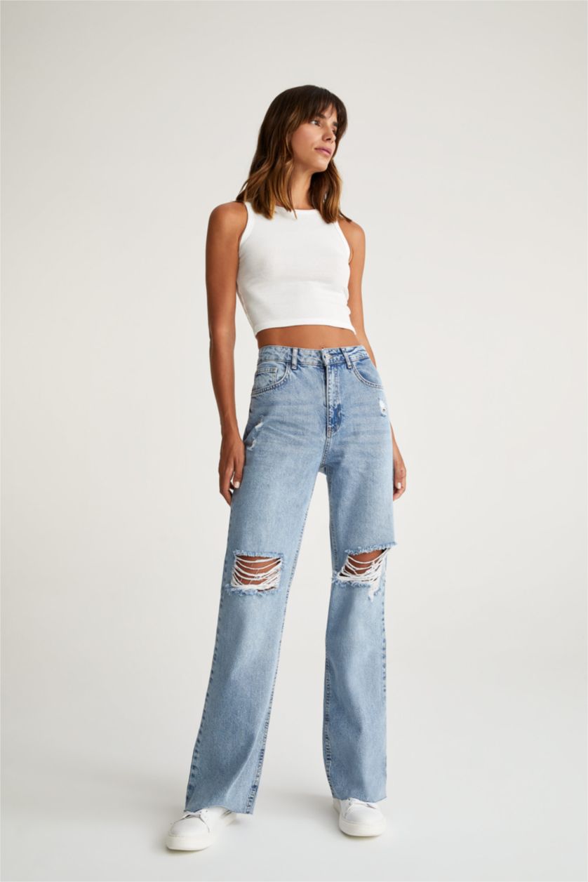 FEMME Bleu Taille haute Jambes larges