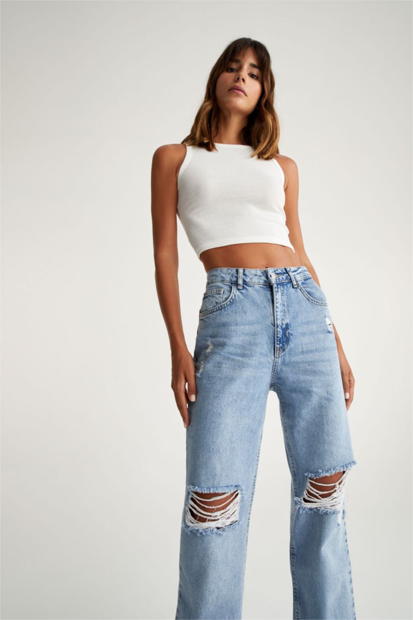 FEMME Bleu Taille haute Jambes larges