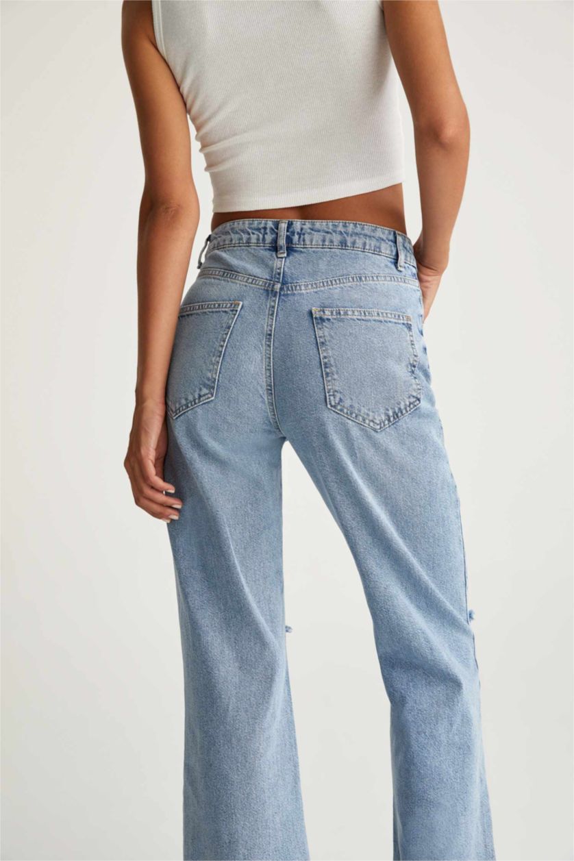 FEMME Bleu Taille haute Jambes larges