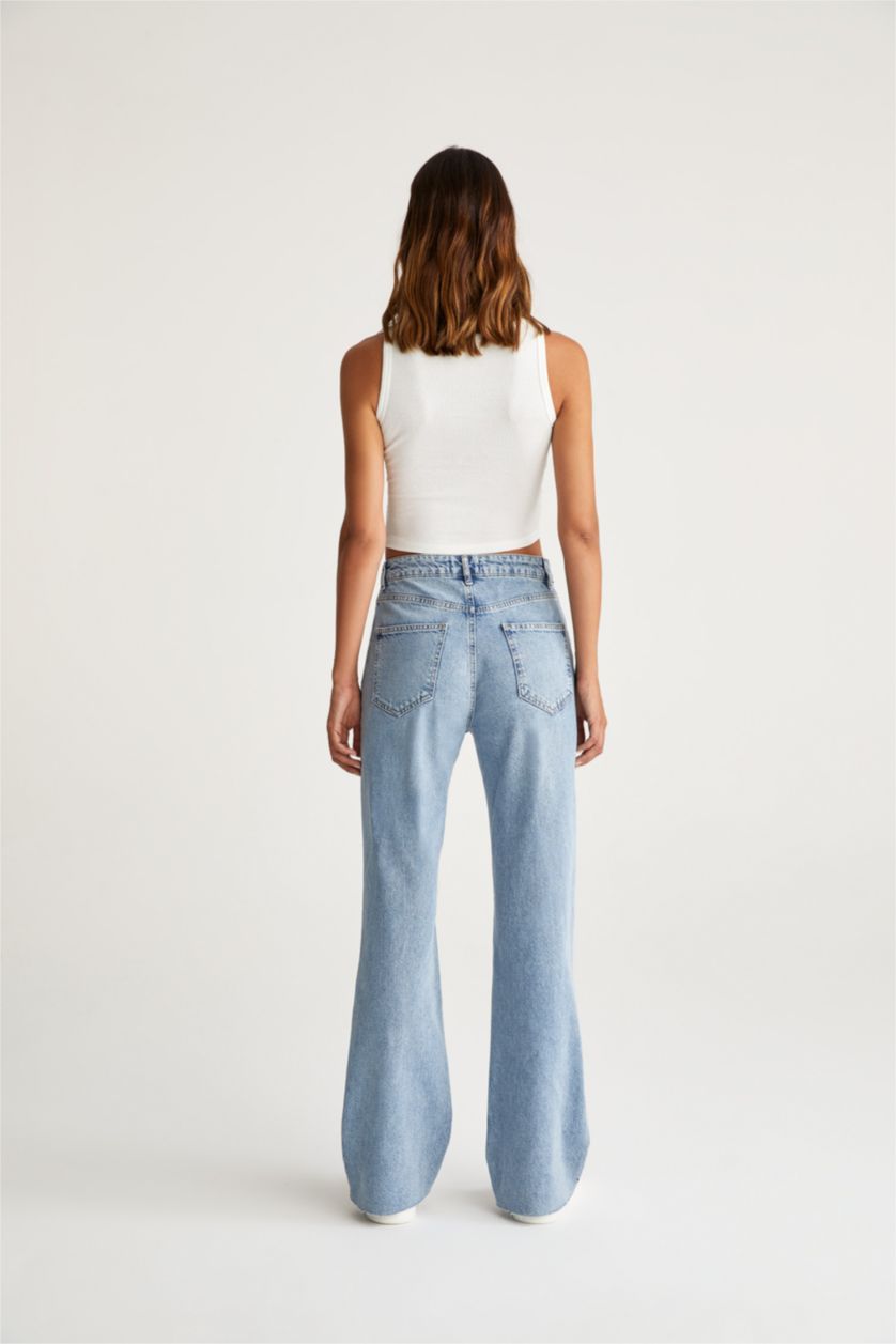 FEMME Bleu Taille haute Jambes larges