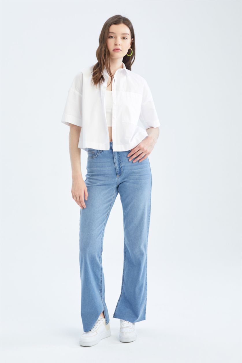 نساء أزرق فاتح بنطلون شارلستون جينز بخصر عالي