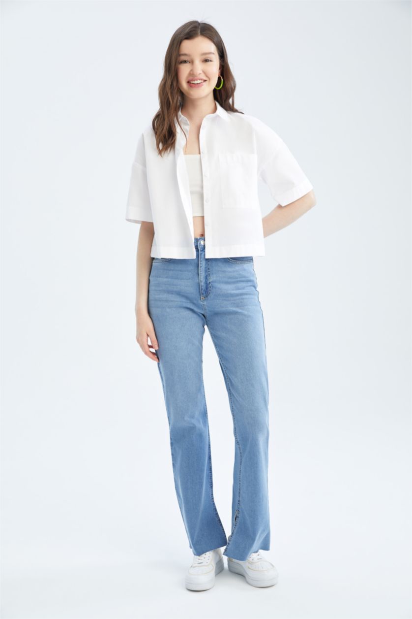 نساء أزرق فاتح بنطلون شارلستون جينز بخصر عالي