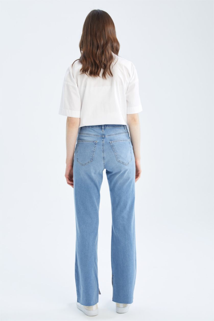 نساء أزرق فاتح بنطلون شارلستون جينز بخصر عالي