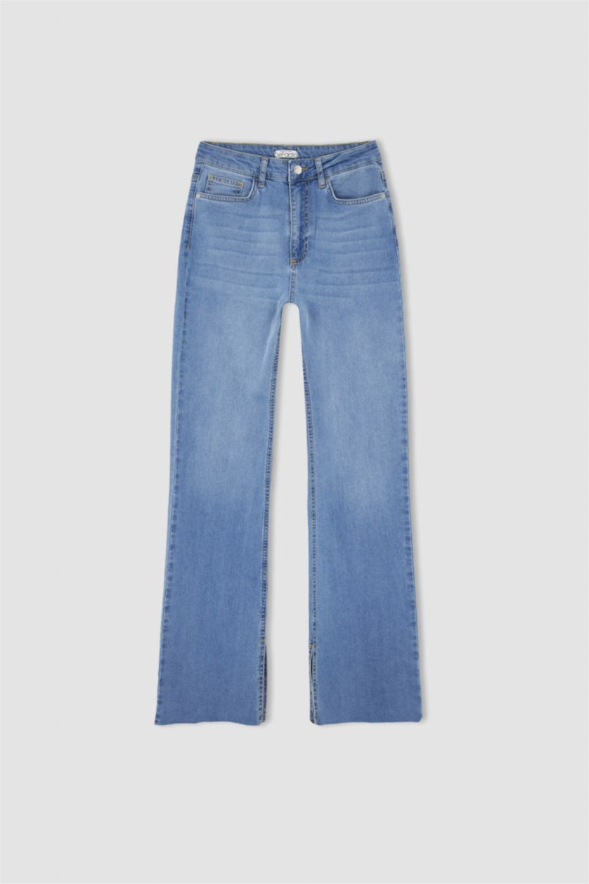 نساء أزرق فاتح بنطلون شارلستون جينز بخصر عالي