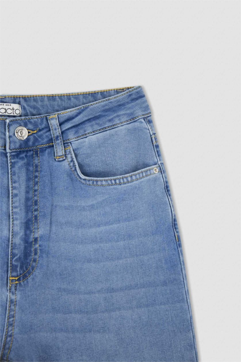 نساء أزرق فاتح بنطلون شارلستون جينز بخصر عالي