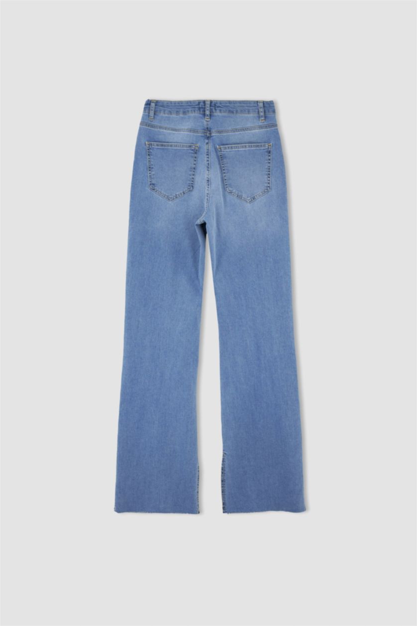 نساء أزرق فاتح بنطلون شارلستون جينز بخصر عالي